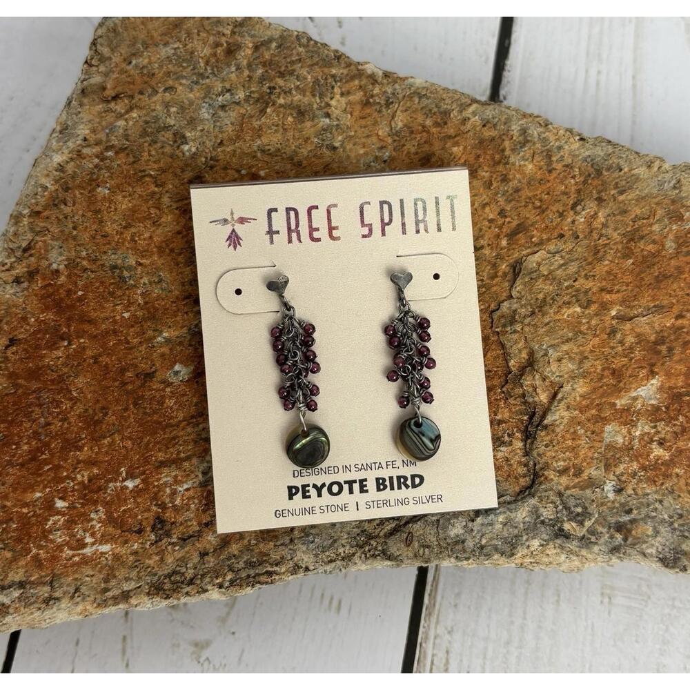 Peyote Bird Sterling‎ Heart Amethyst Abalone Earrings J098